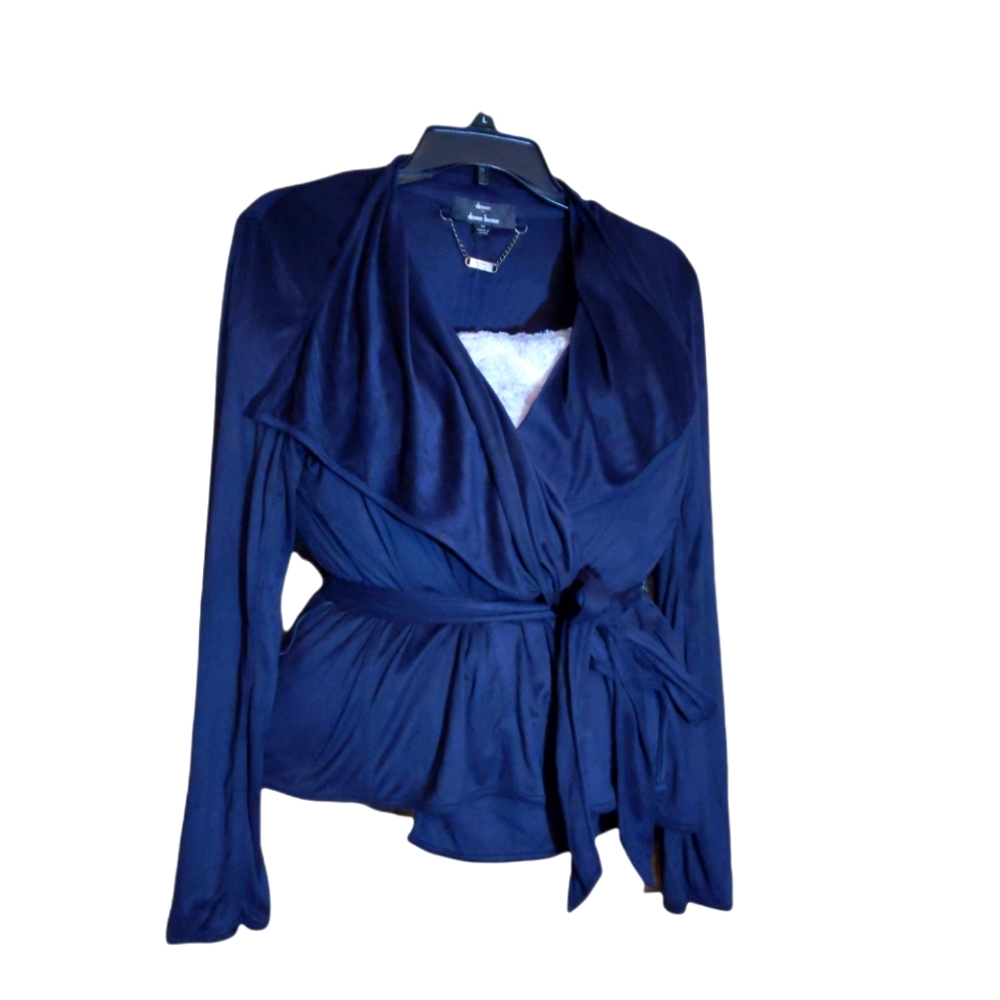 Dennis basso faux leather wrap blouse